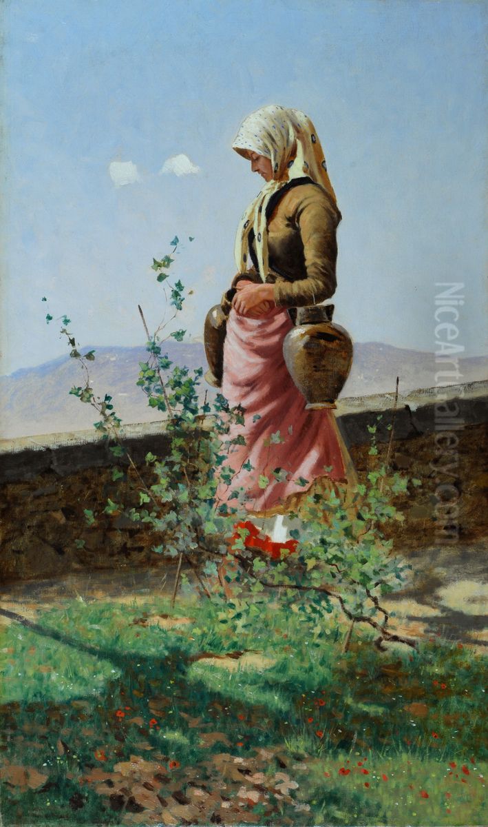 Peasant woman Oil Painting by Angiolo Tommasi
