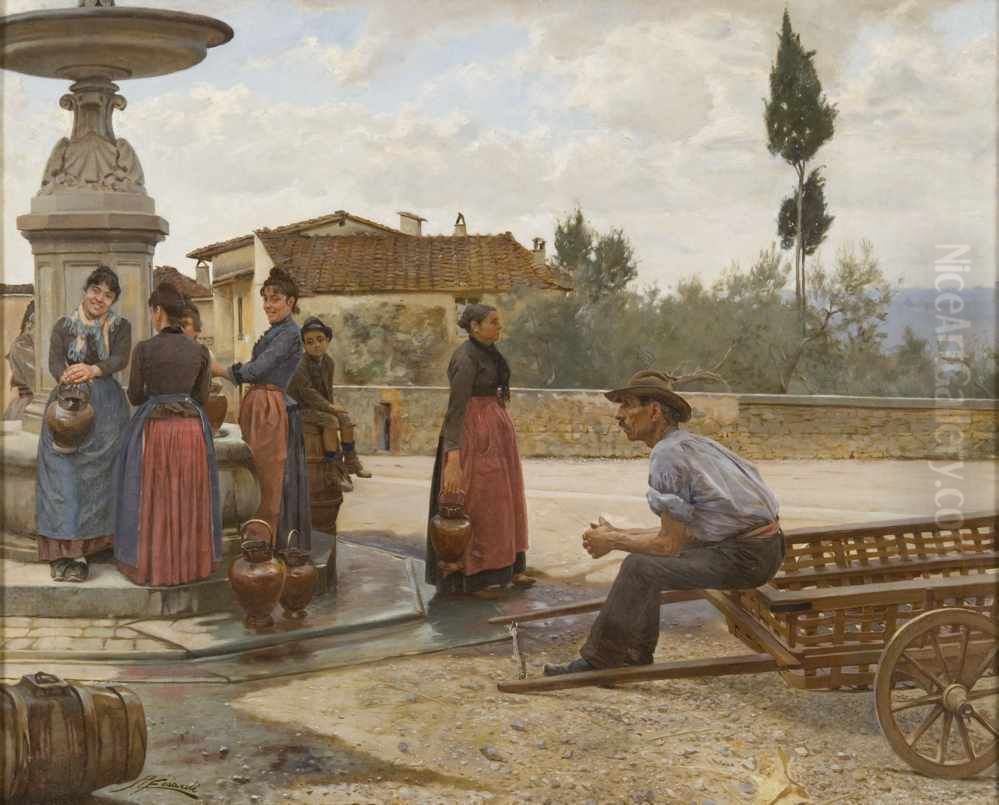 Contadini a Settignano Oil Painting by Ruggero Focardi