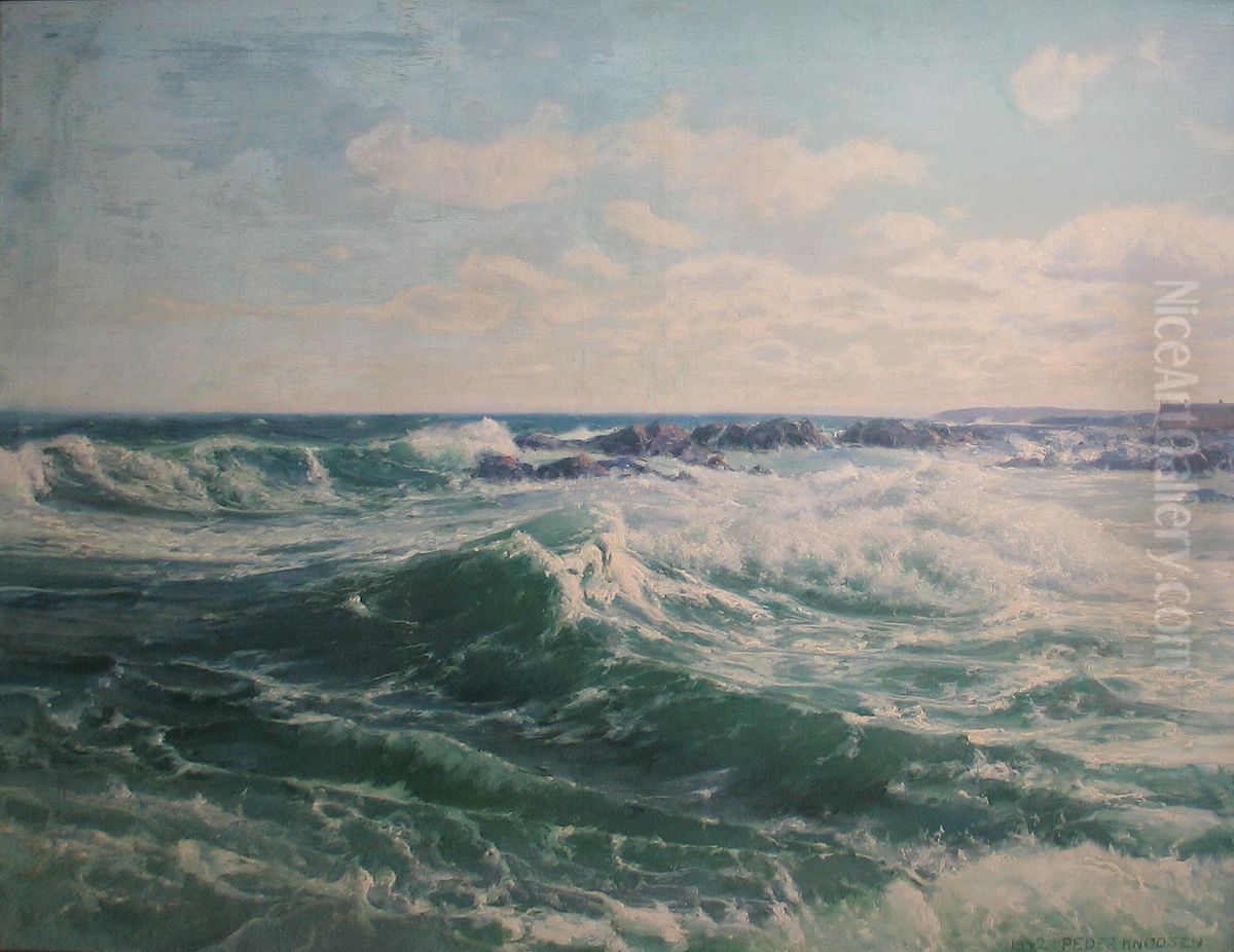 Surf at the coast of Bornholm. Oil Painting by Peder Knudsen