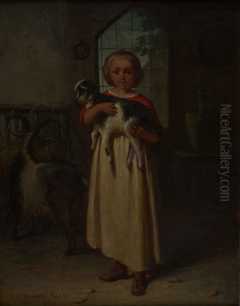 Meisje met geitje Oil Painting by Carel Frederik Bendorp I