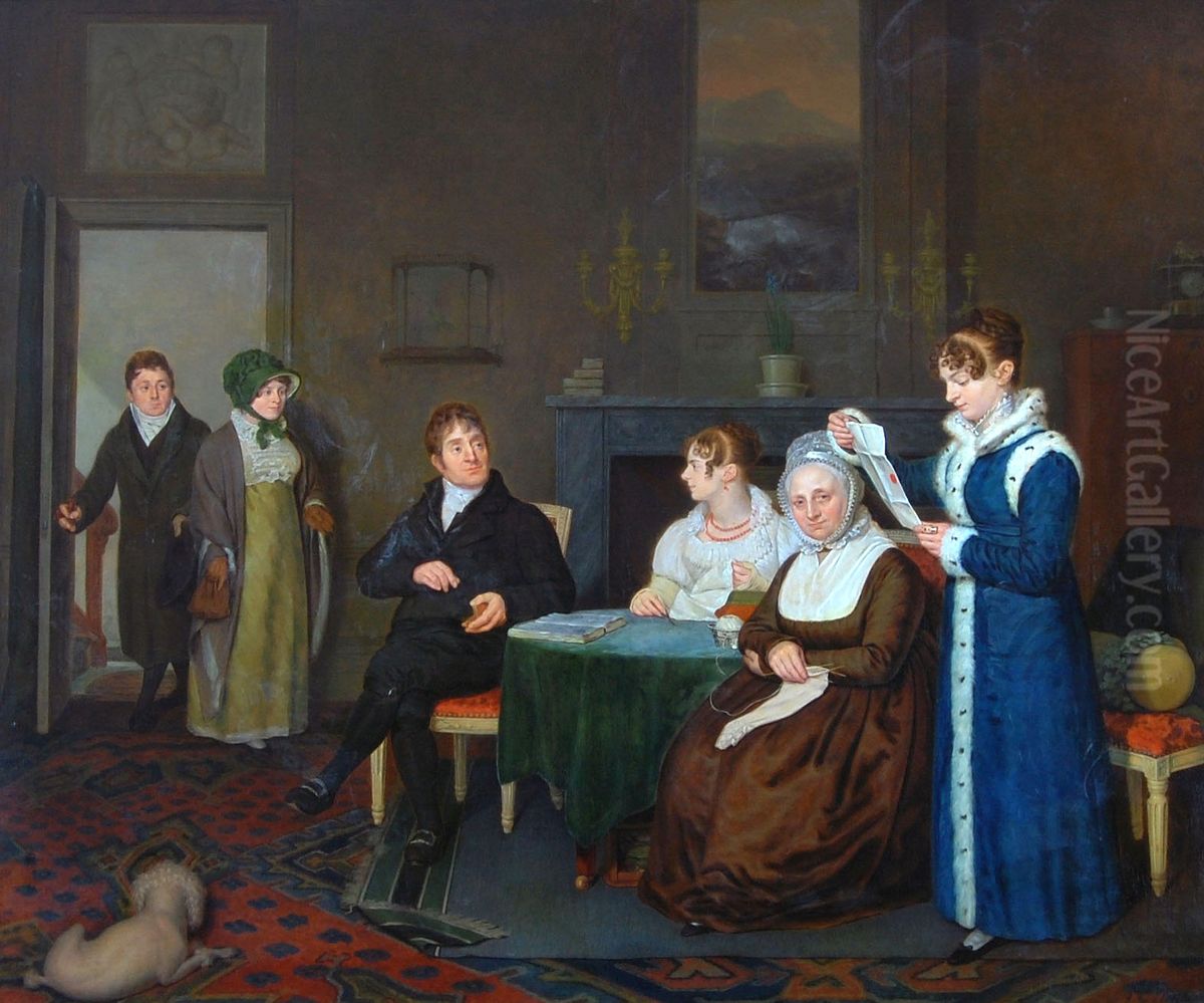 Interieur met de familie De Bruijn de Neve Oil Painting by Pieter Christoffel Wonder