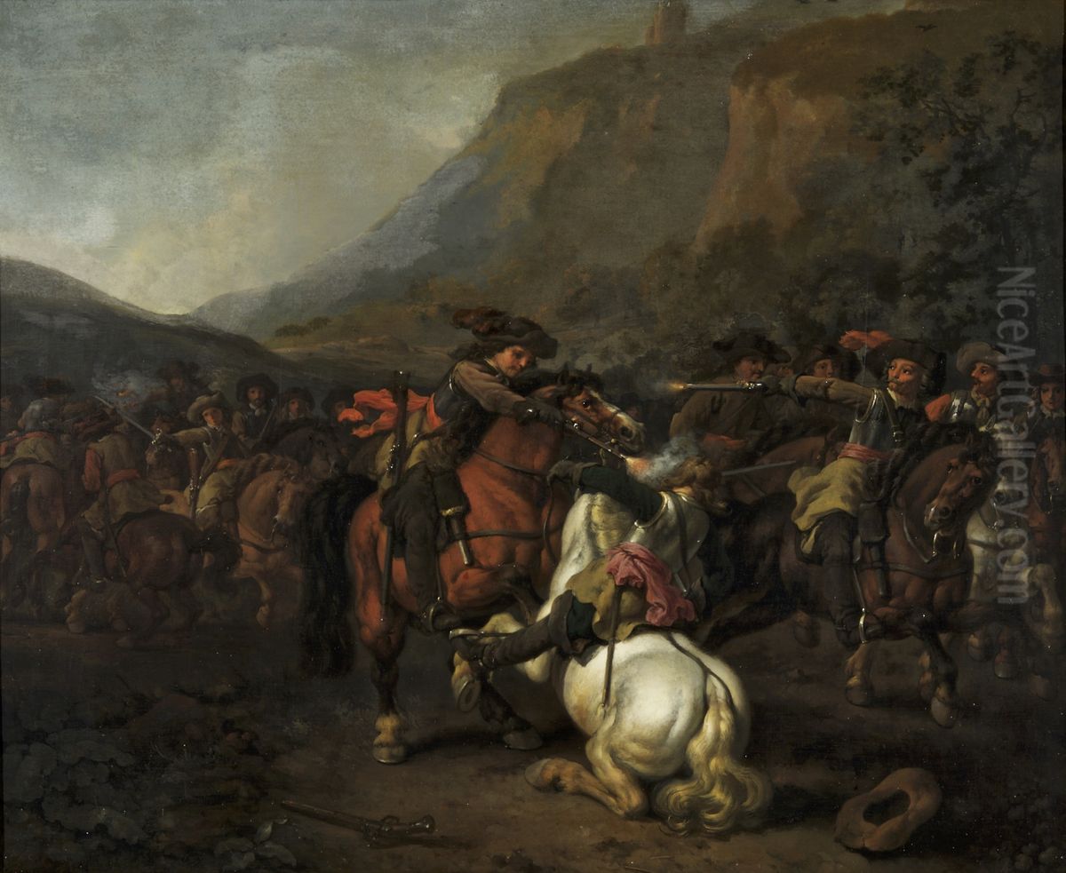 Ruitergevecht Oil Painting by Abraham Van Calraet