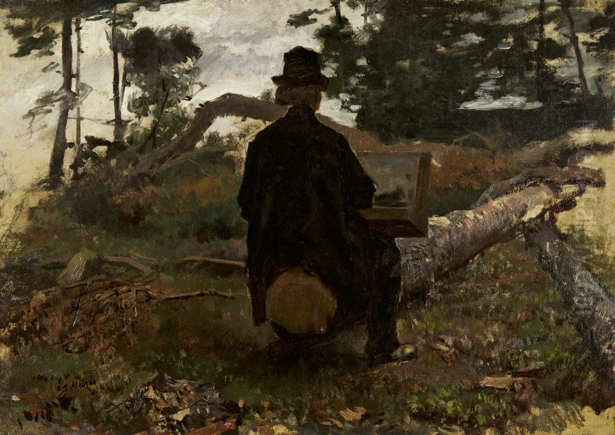 De schilder Frederik Hendrik Kaemmerer aan het werk in Oosterbeek Oil Painting by Jacob Maris