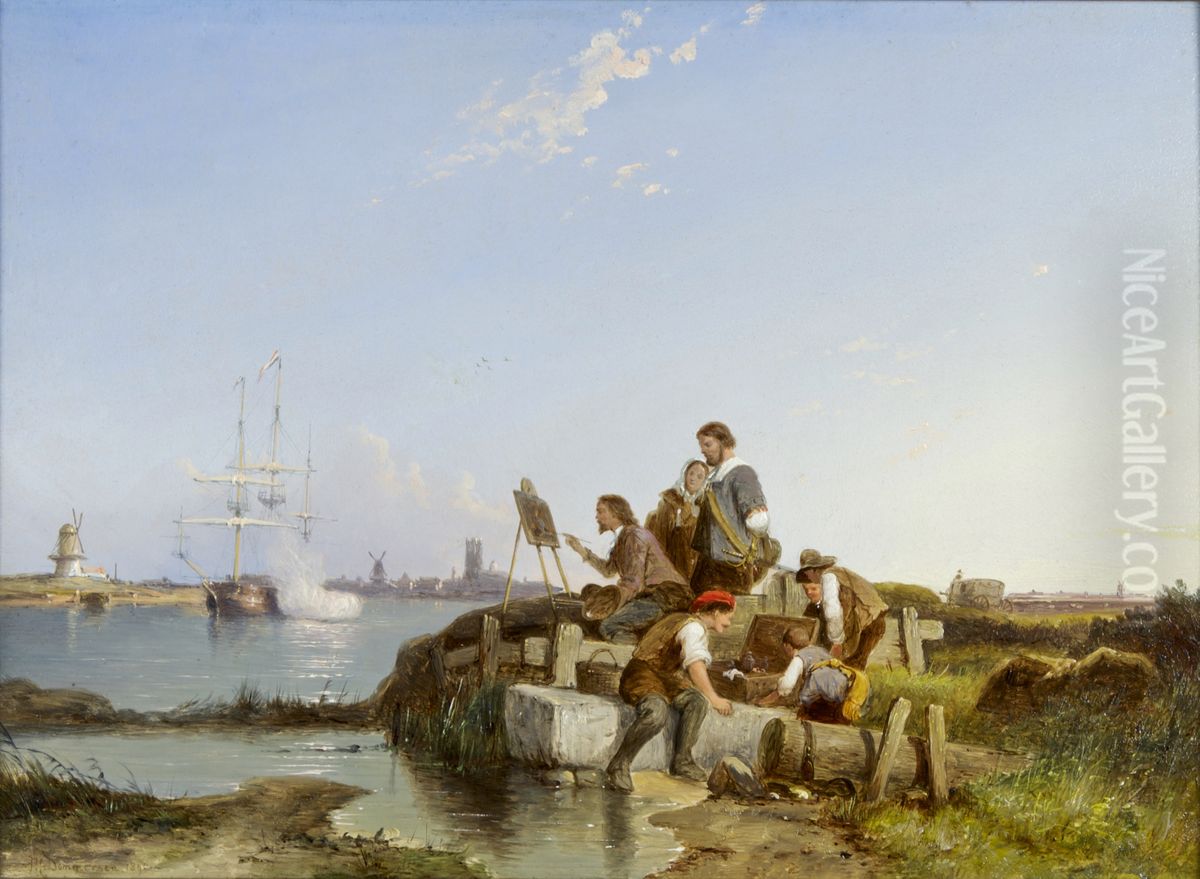 Joseph Vernet aan het werk bij Dordrecht, 1765 Oil Painting by Pieter Cornelis Dommersen