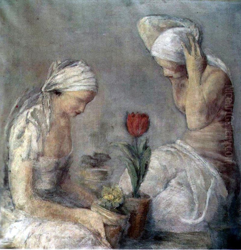 Kobiety i tulipan Oil Painting by Leopold Gottlieb