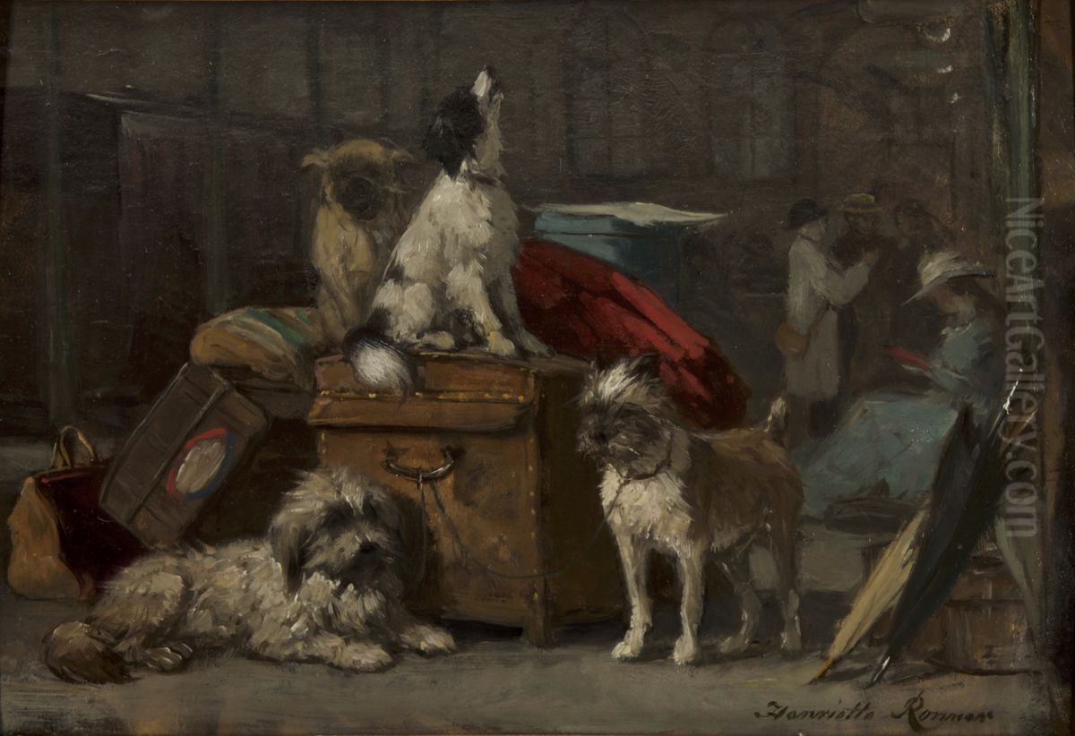 On the Platform Oil Painting by Henriette Ronner-Knip