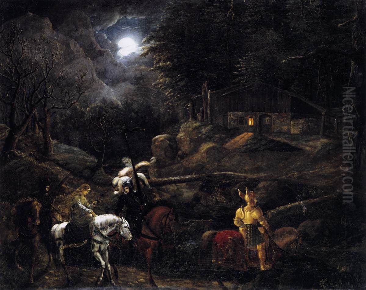 Ritter vor der Kohlerhutte Oil Painting by Karl Philipp Fohr