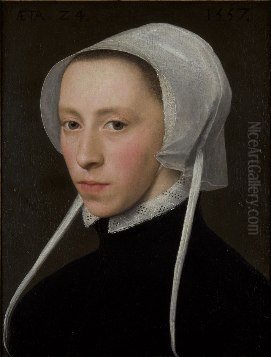 Portret van een jonge vrouw Oil Painting by Willem Adriaensz Key