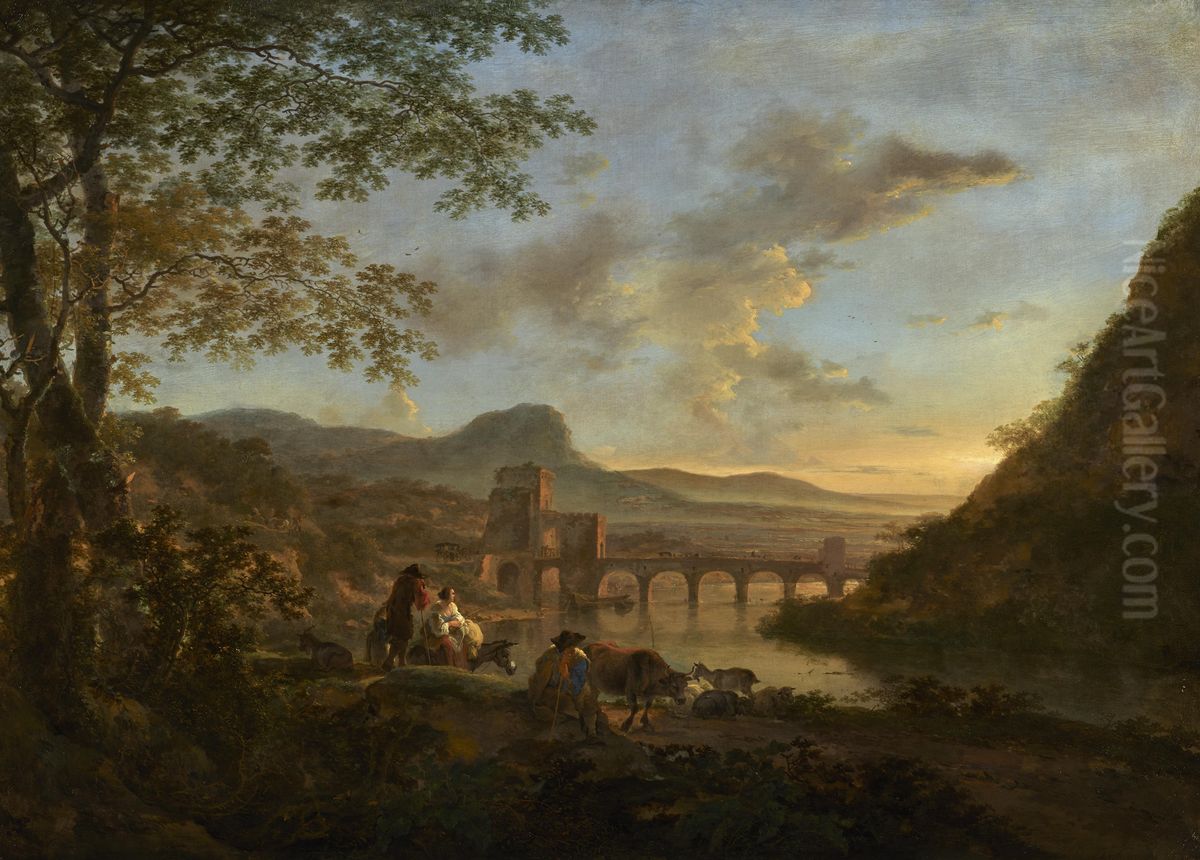 Italianate landscape with the Ponte Molle Oil Painting by Jan Both