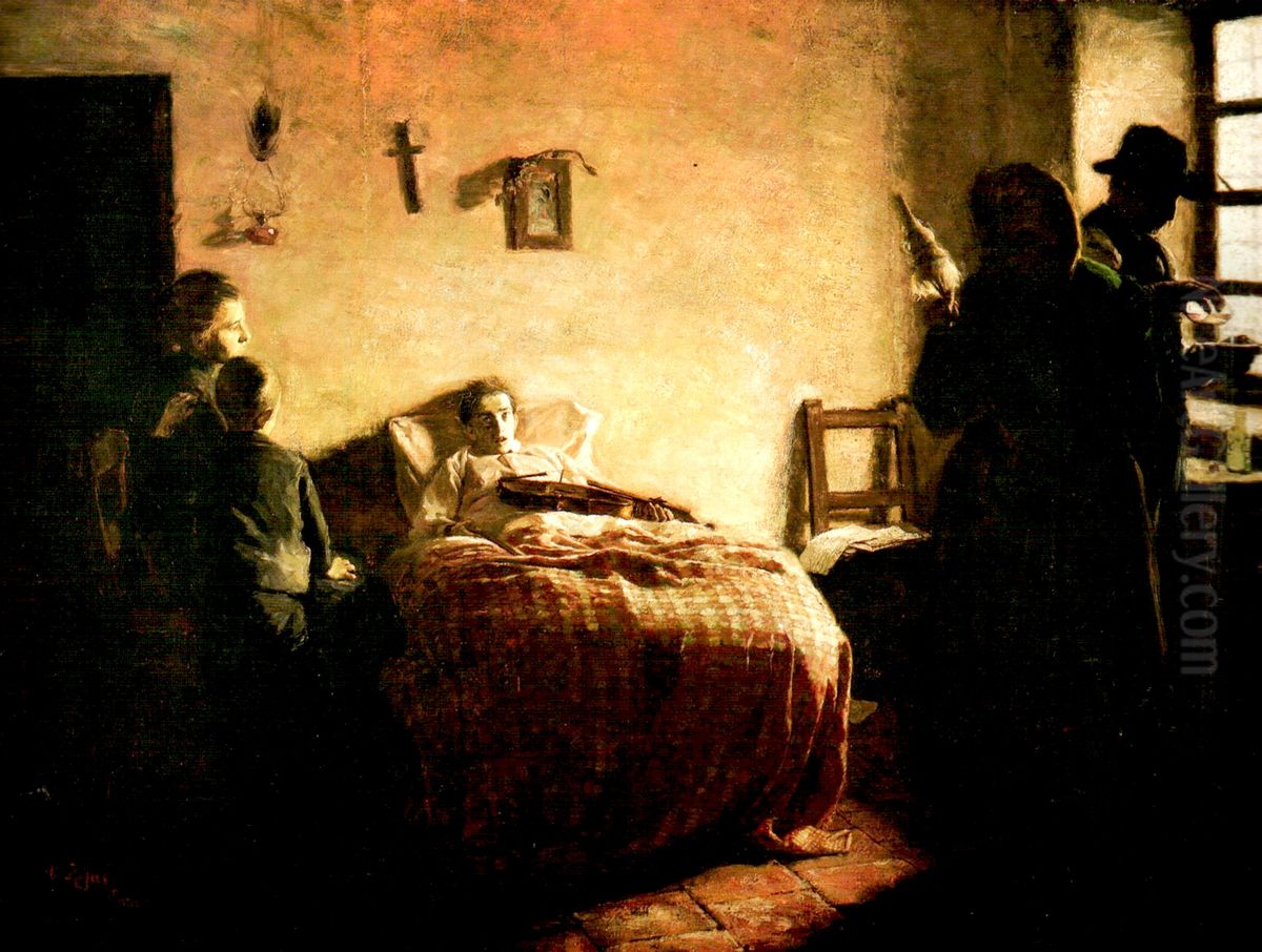 El violinista enfermo. Oil Painting by Cristobal Rojas