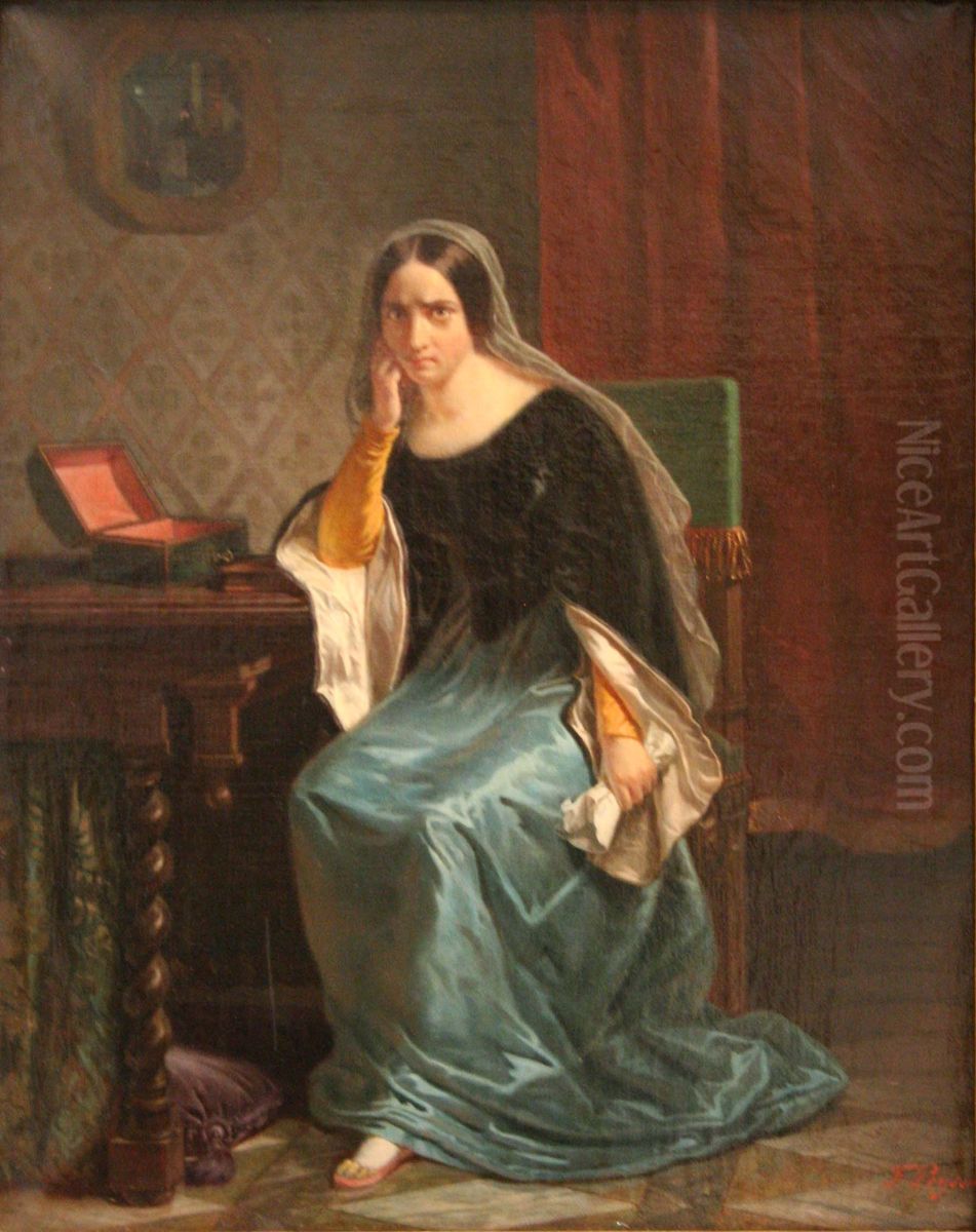 Marguerite de Bourgogne assise Oil Painting by Frederic Peyson