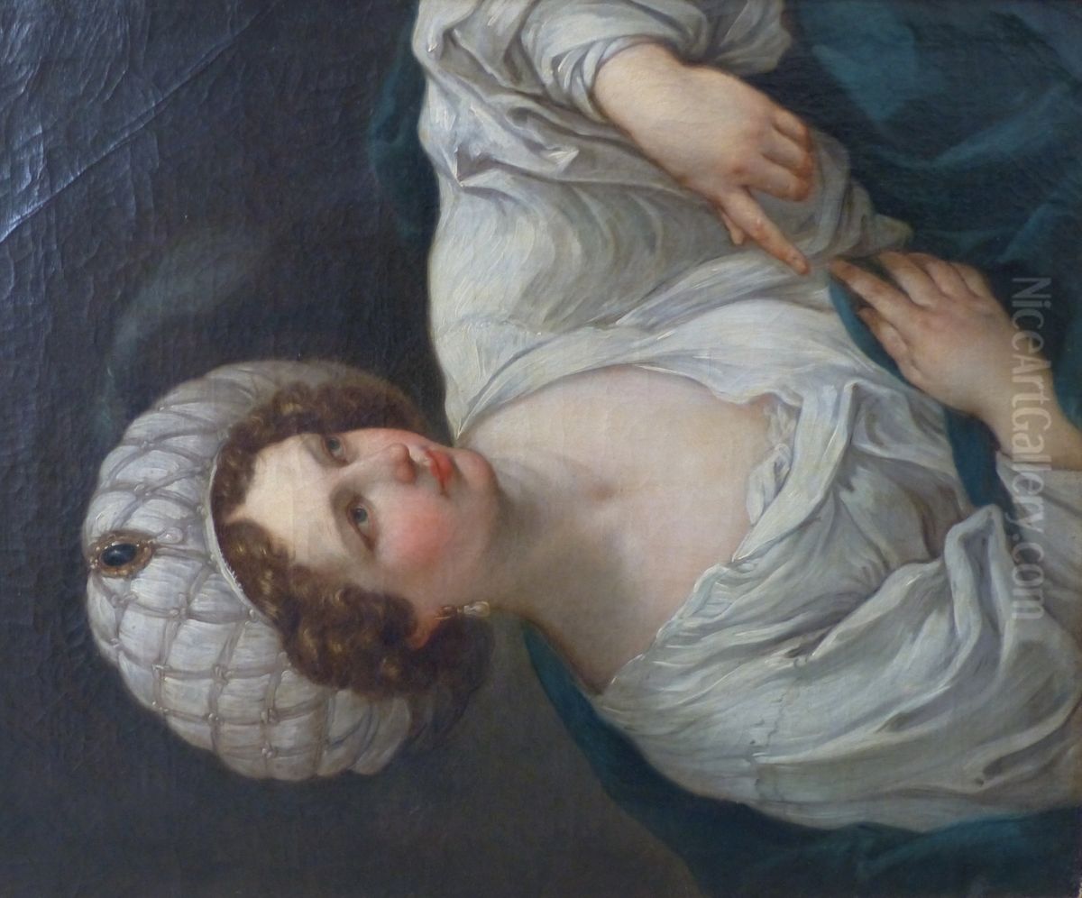 Jeune femme en Sibylle d'apres Guido Reni Oil Painting by Charles-Joseph Natoire