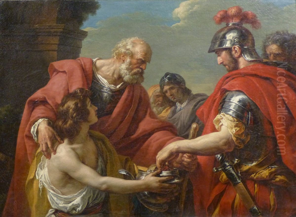 Belisaire, reduit a la mendicite, secouru par un officier de l'empereur Justinien Oil Painting by Francois-Andre Vincent