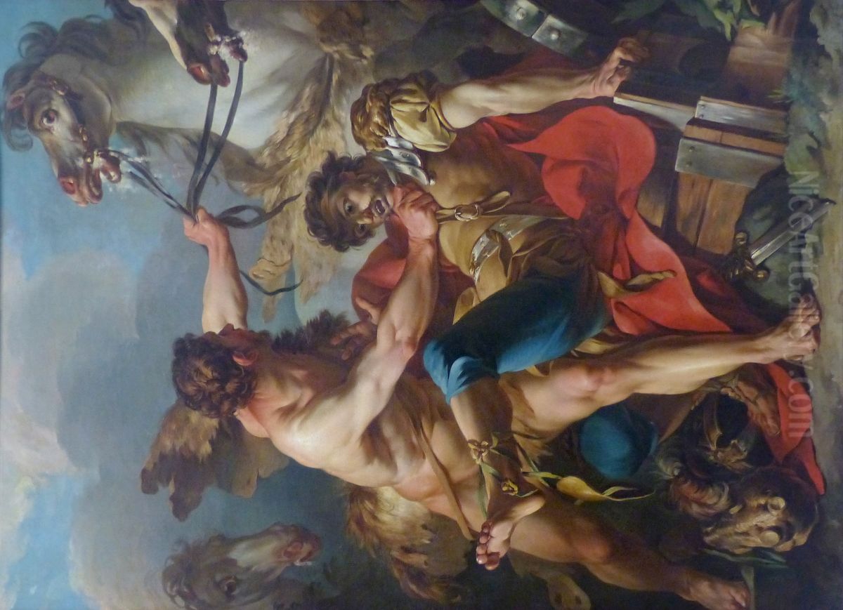 Diomedes, King of Thrace, Hercules Killed and Devoured by His Own Horses Oil Painting by Jean-Baptiste Marie Pierre