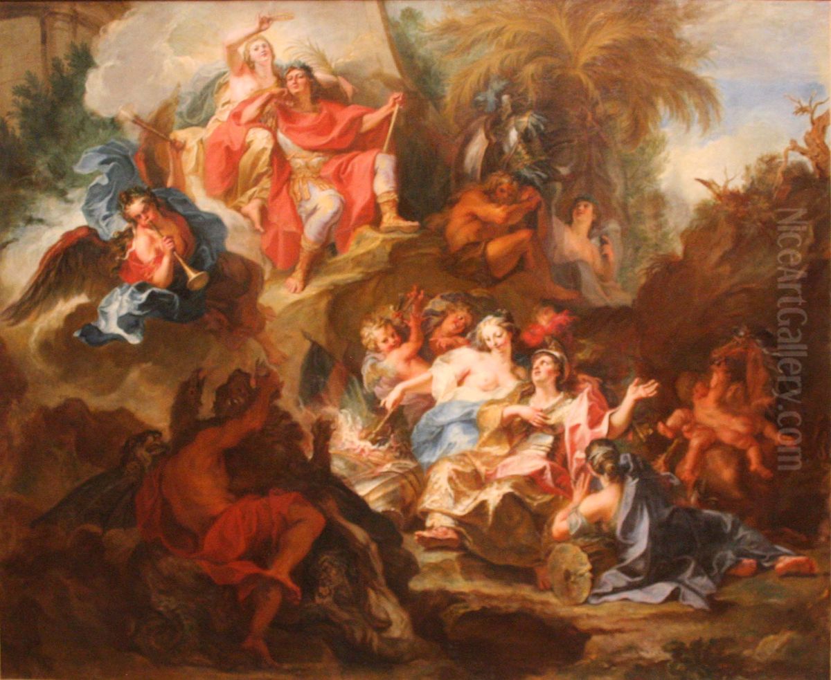 Louis XIV se repose dans le sein de la gloire apres la paix de Nimegue. Oil Painting by Antoine Coypel