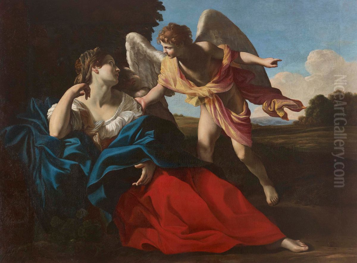 Agar secourue par l'ange dans le desert Oil Painting by Giovanni Lanfranco