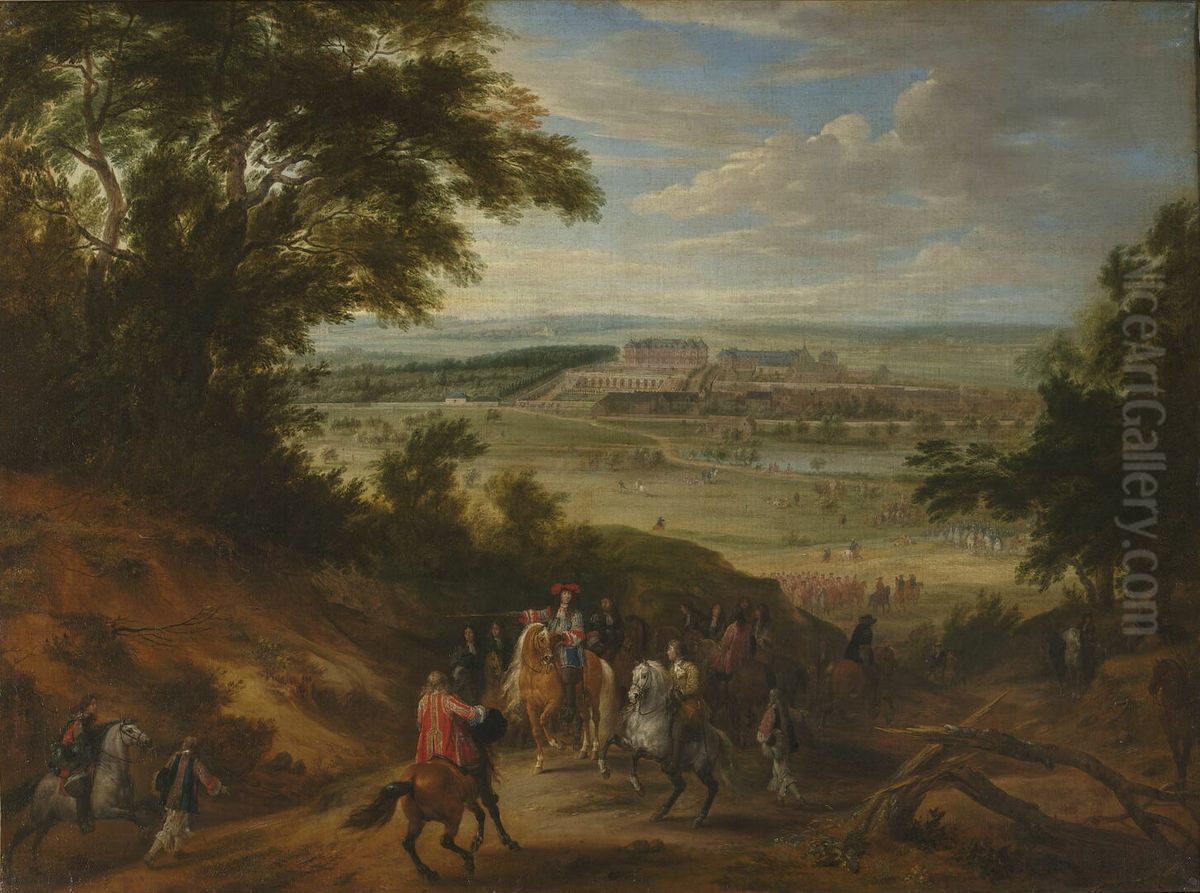 View of the Chateau de Versailles taken from the heights of Satory in 1664 Oil Painting by Adam Frans van der Meulen