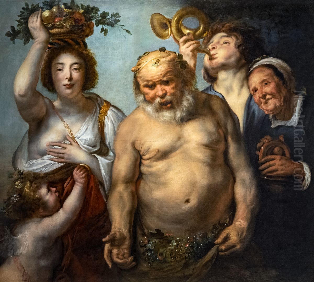 Silenus and the four seasonsFrancais:Silene et les quatre saisonsItaliano:Sileno e le quattro stagioni Oil Painting by Jacob Jordaens