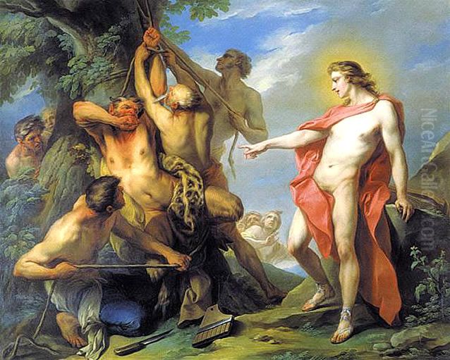 Apollon fait ecorcher Marsyas Oil Painting by Charles-Andre van Loo