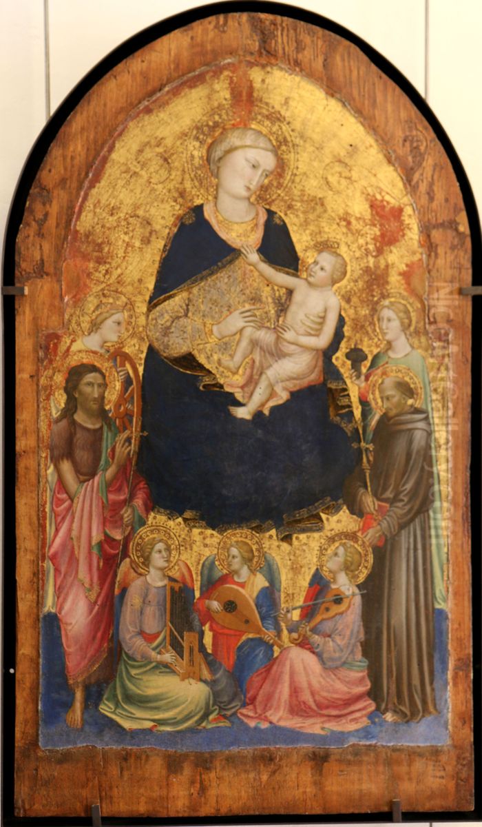 La Vierge et l'Enfant avec quatre saints et trois anges musiciens Oil Painting by Mariotto Di Nardo