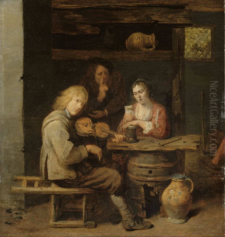 Interior of an inn (Allegory of the senses) Oil Painting by David Ryckaert III