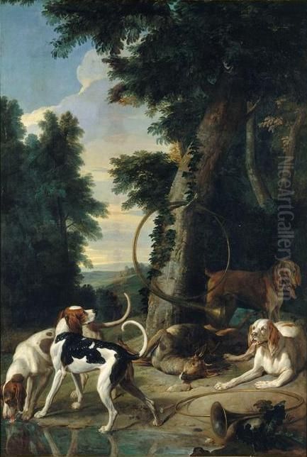 La Mort d'un chevreuil Oil Painting by Alexandre-Francois Desportes