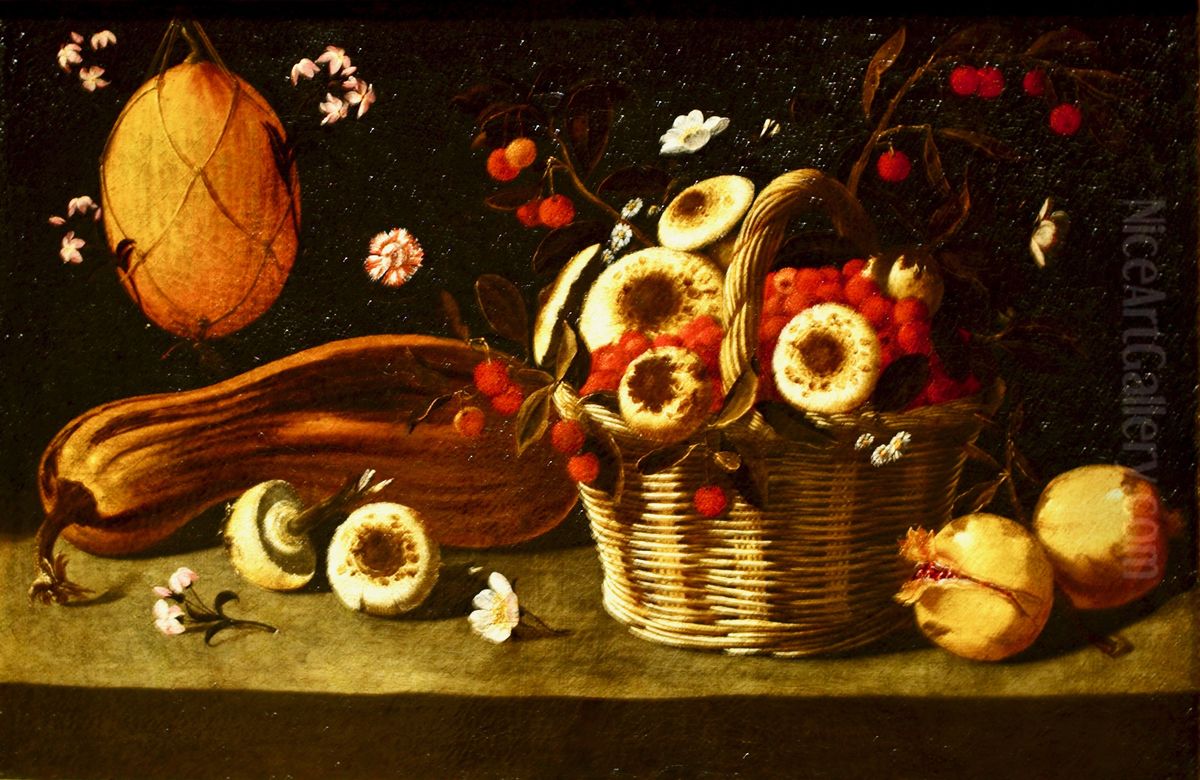 Natureza morta com melao e cogumelos Oil Painting by Josefa de Obidos