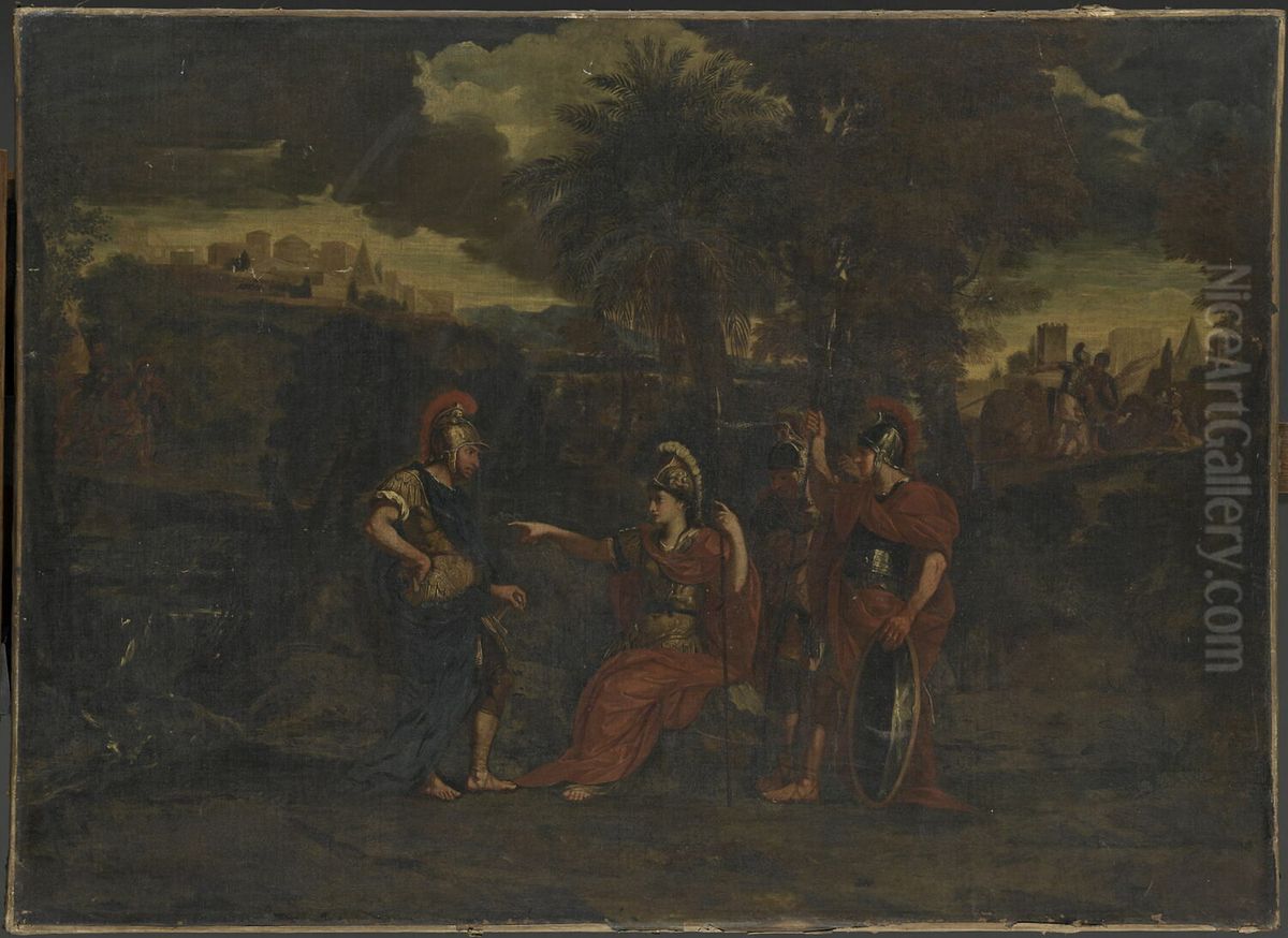 Minerve au milieu de soldats Oil Painting by Nicolas Poussin