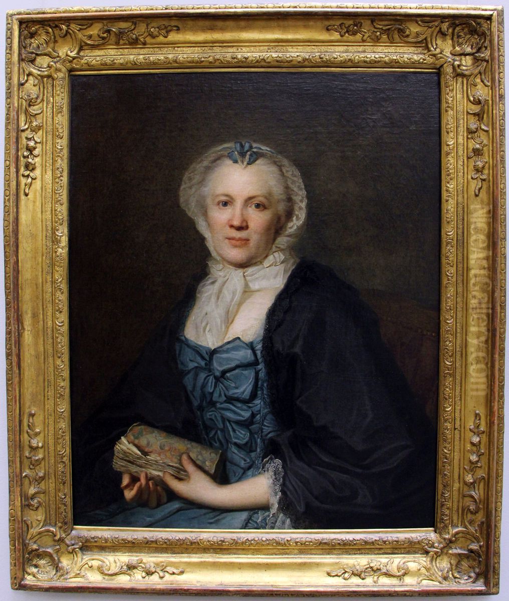 Portrait de femme tenant une brochure Oil Painting by Guillaume Voiriot