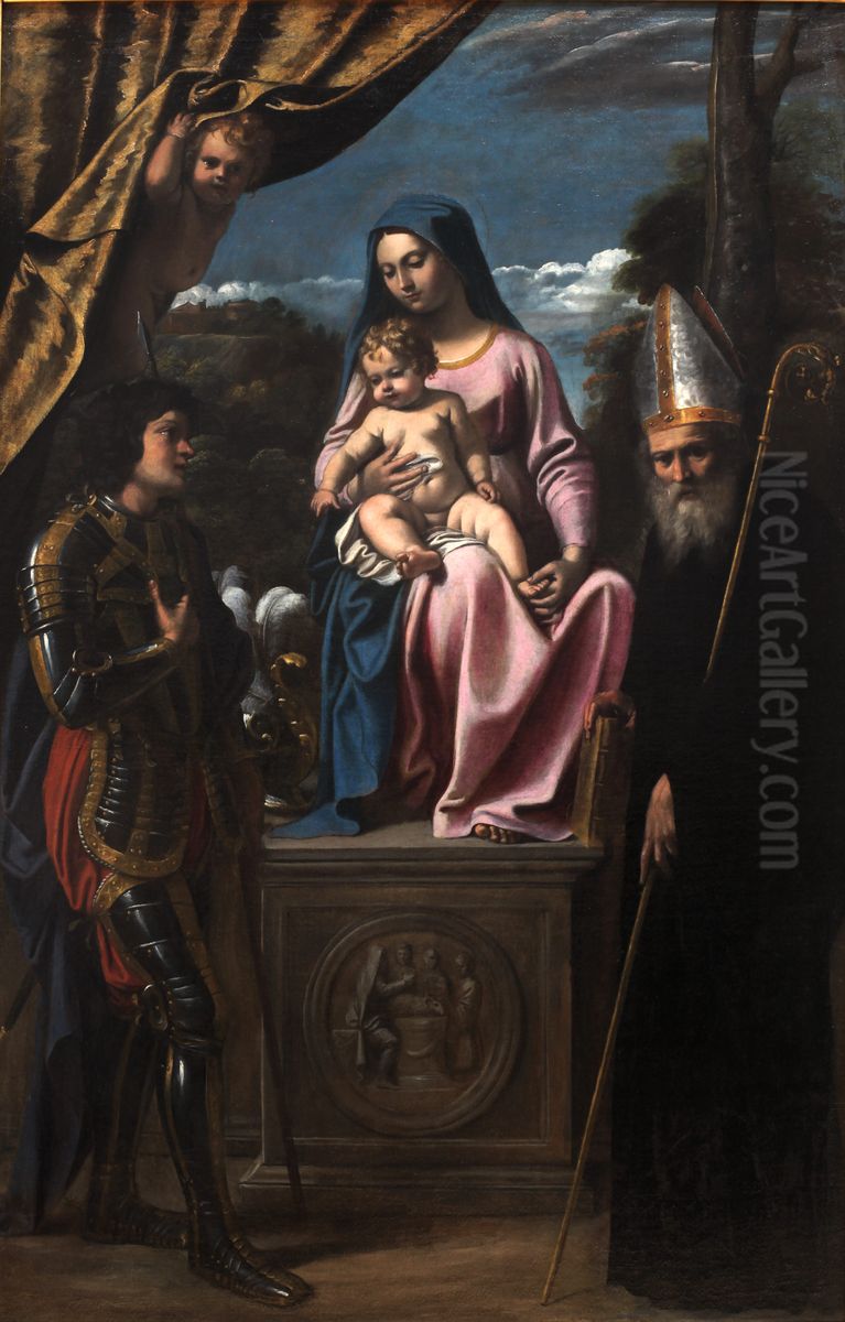 Virgin and Child between St Benedict and St Quentin Oil Painting by Sisto Badalocchio