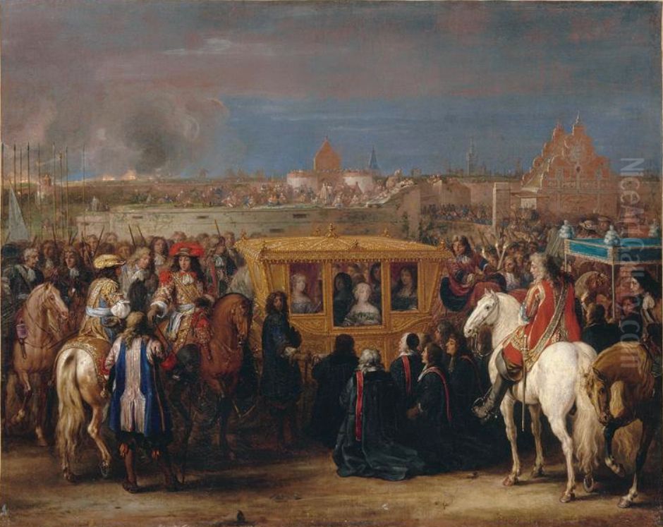 Solemn entry of King Louis XIV and Queen Maria-Theresa in Douai on 23 August 1667 Oil Painting by Adam Frans van der Meulen
