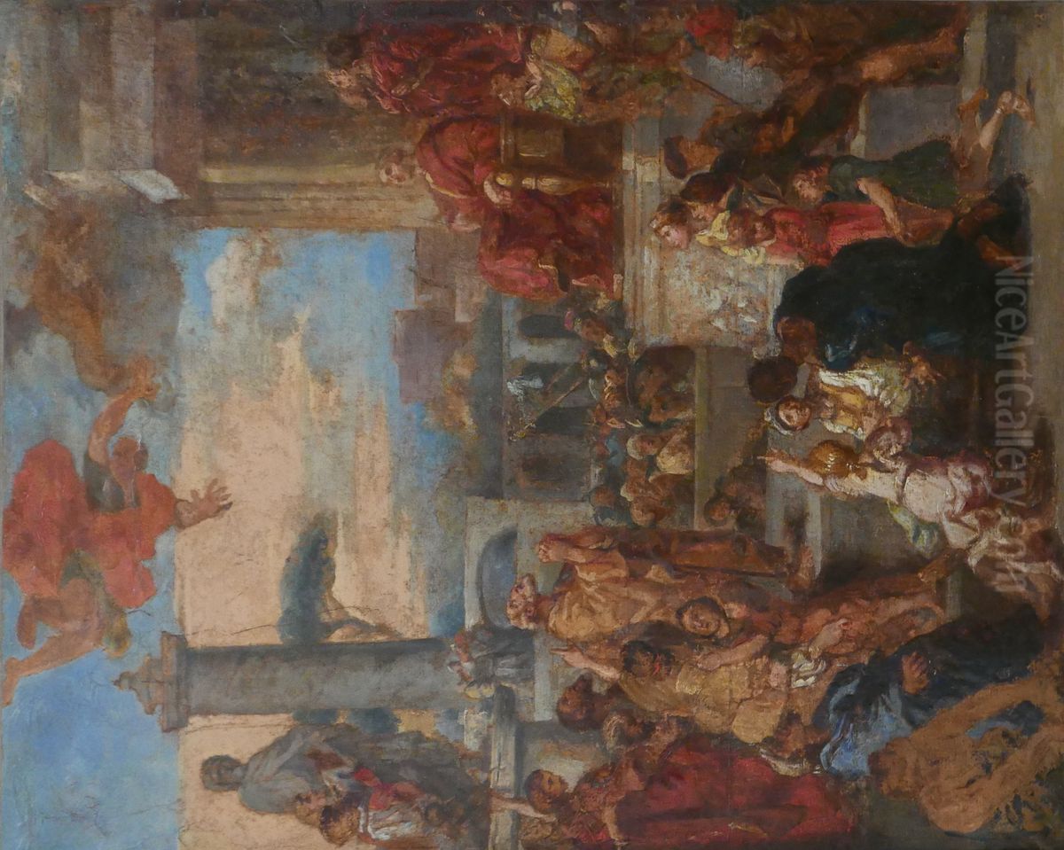 La Chute de Simon-le-Magicien Oil Painting by Sebastien Bourdon