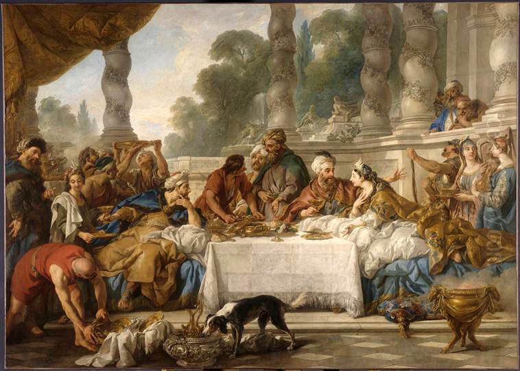 Repas donne par Esther a Assuerus Oil Painting by Jean-Francois de Troy