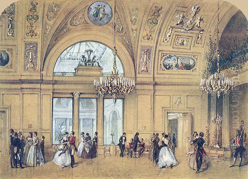 Ballroom at the Vonlyarlyarsky Mansion, St. Petersburg, 1852. Oil Painting by Joseph-Maria Charlemagne-Baudet