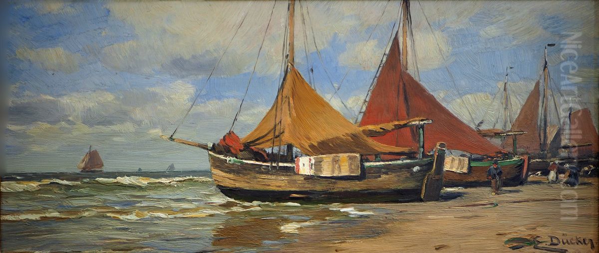 Fischerboote am Strand Oil Painting by Eugen Ducker