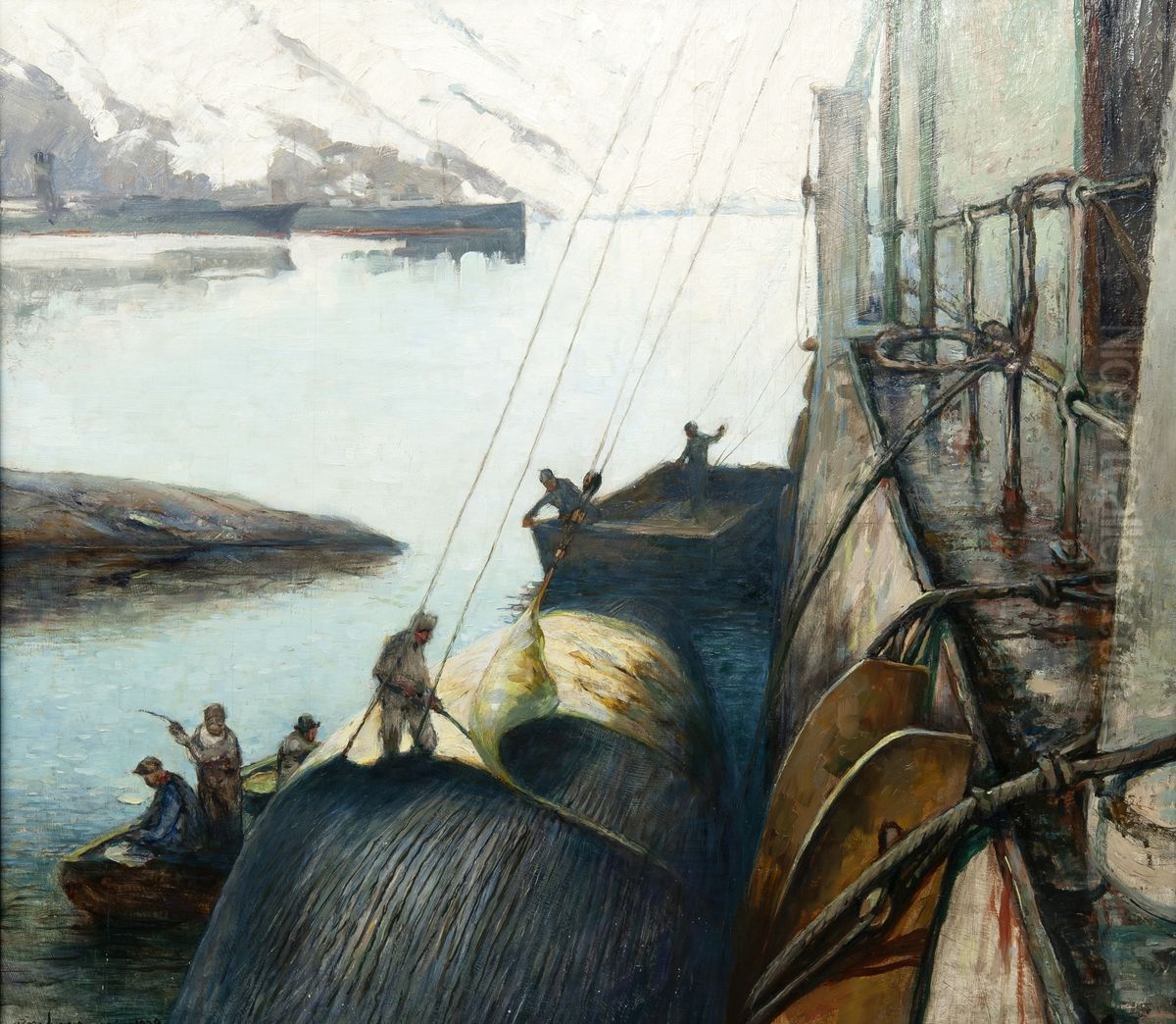 Flensing av blahval, Whalers Bay, Deception Island Oil Painting by Carl Dornberger