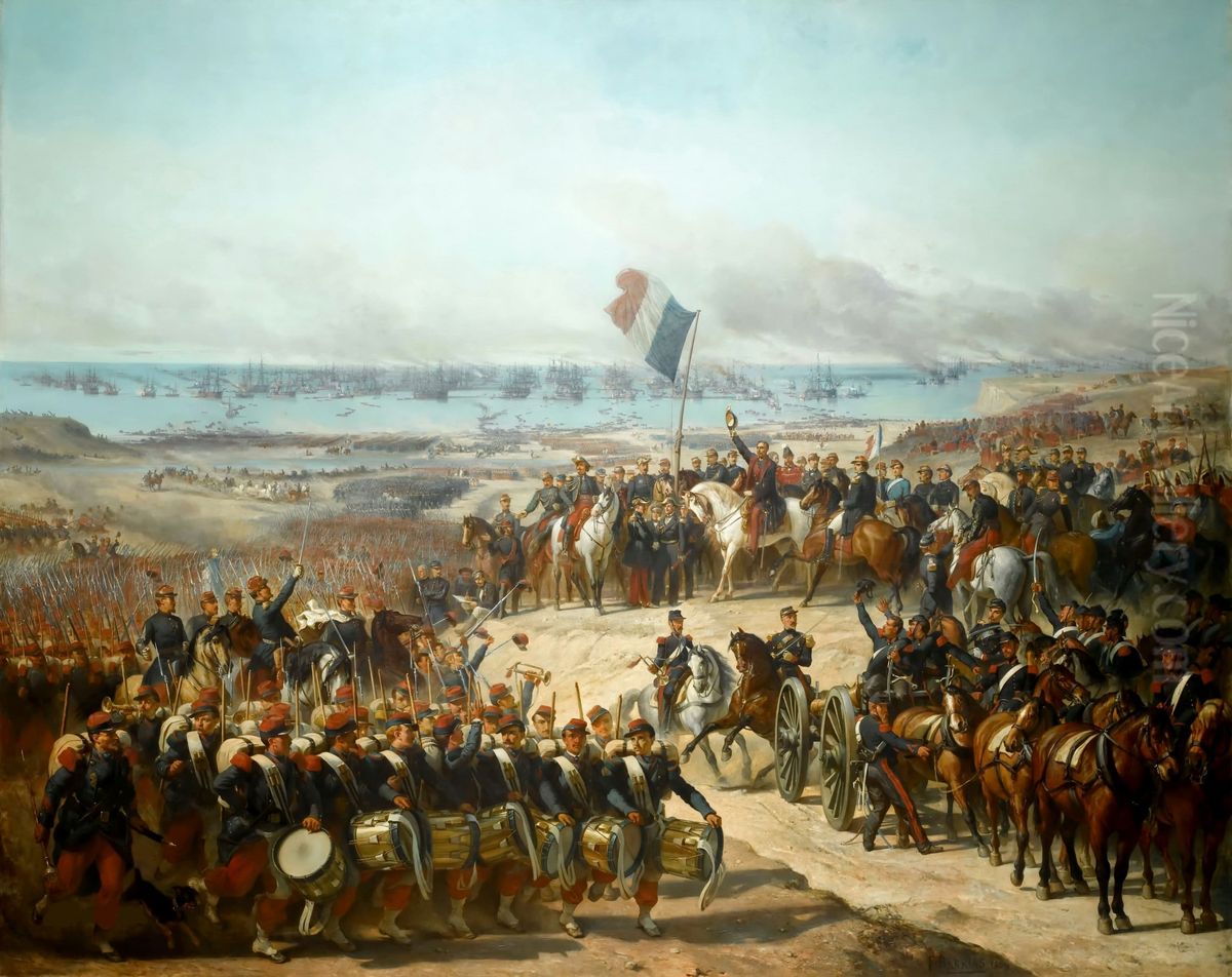 Debarquement de l'armee francaise a Old-Port (Crimee), 14 septembre 1854. Oil Painting by Felix-Joseph Barrias