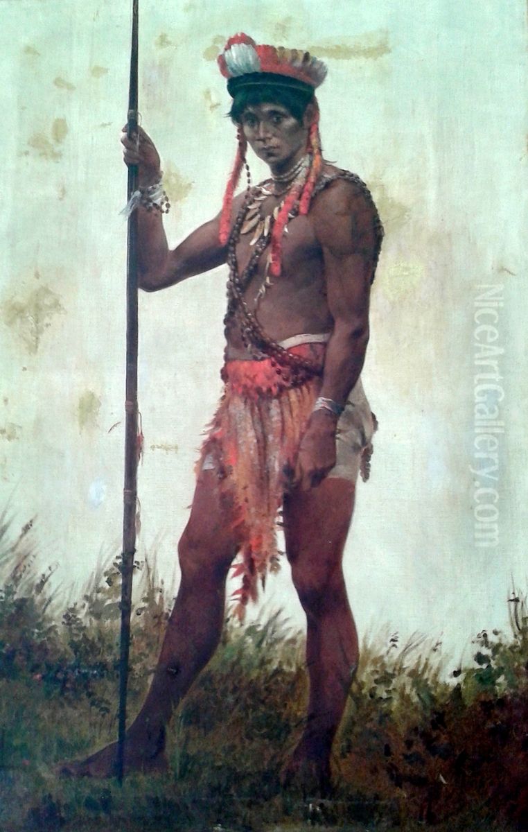 Chief of the indians of the Uaupes River Oil Painting by Decio Villares