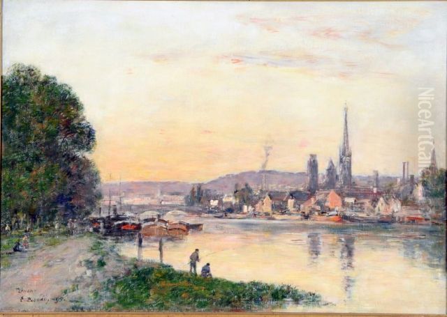 The Seine at Rouen Oil Painting by Eugene Louis Boudin