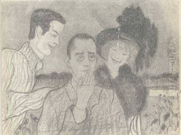 Three figures in a meadow landscape Oil Painting by Stanislaw Ignacy Witkiewicz (Witkacy)