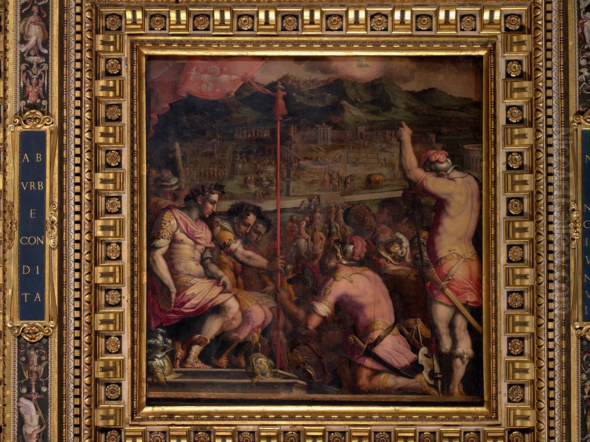 Foundation of Florentia, a Roman settlement Oil Painting by Giorgio Vasari