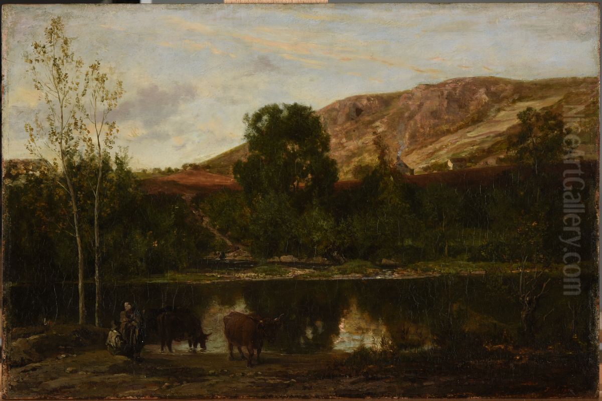 Paysage, etang Oil Painting by Charles-Francois Daubigny