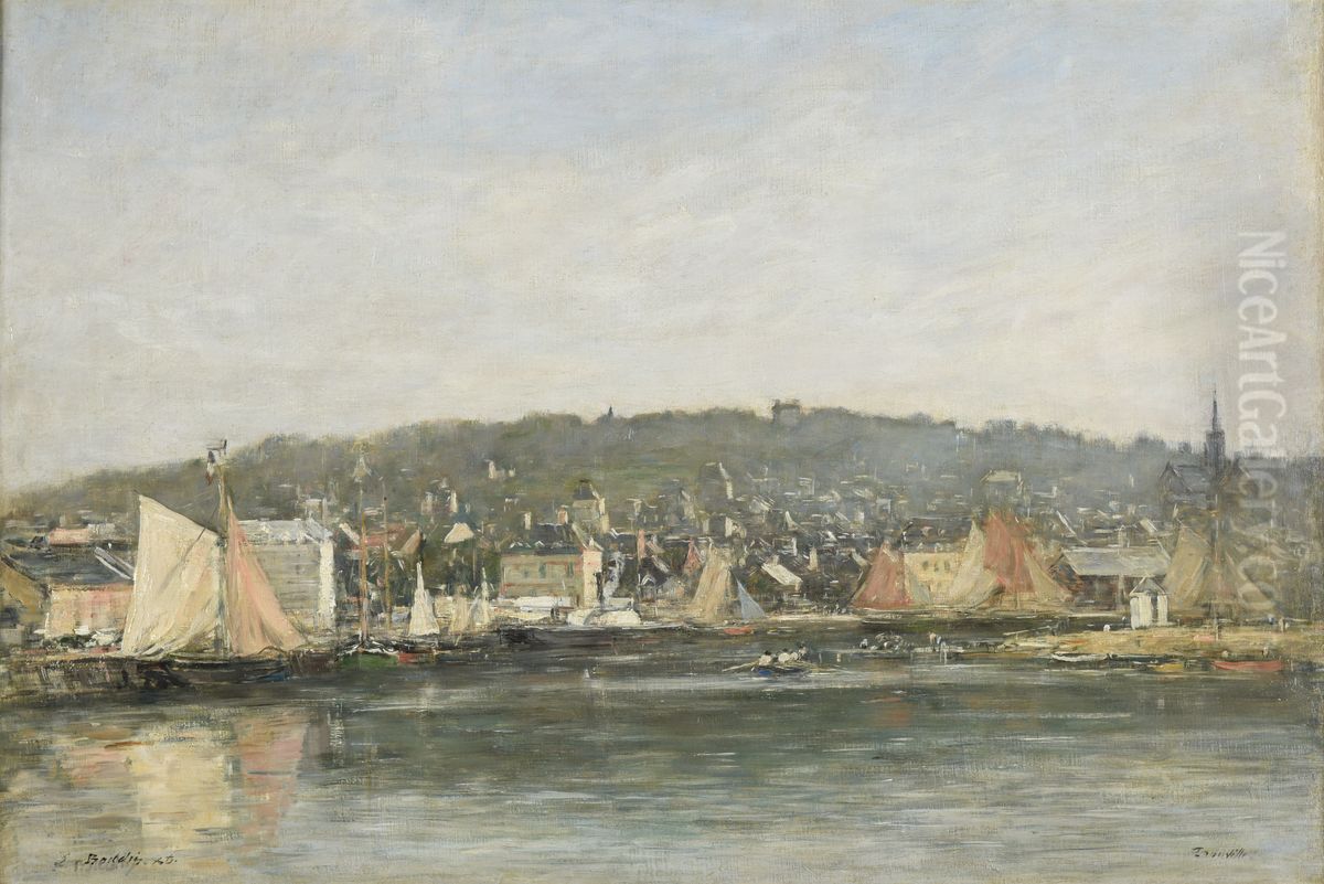 Le port de Trouville le matin Oil Painting by Eugene Louis Boudin