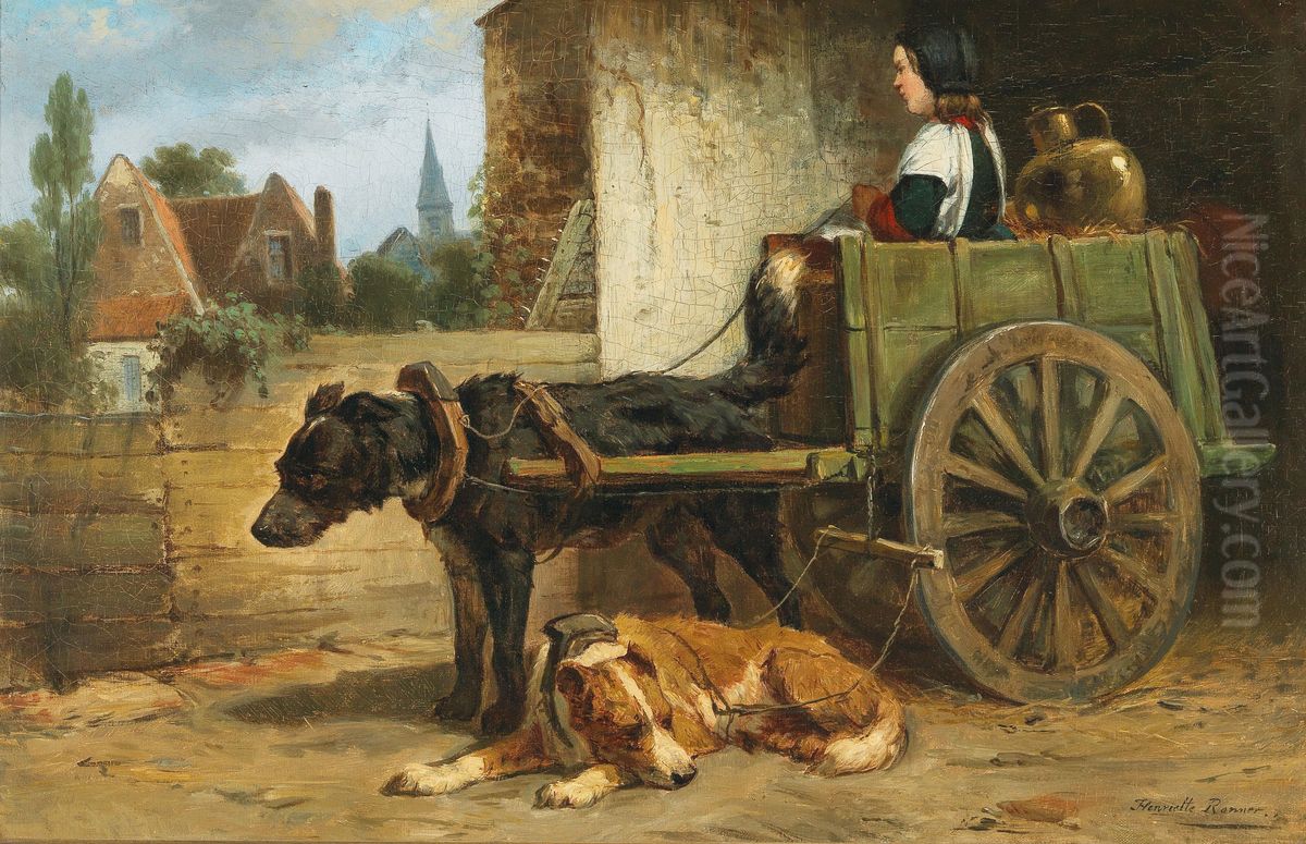 The Little Wagon Oil Painting by Henriette Ronner-Knip