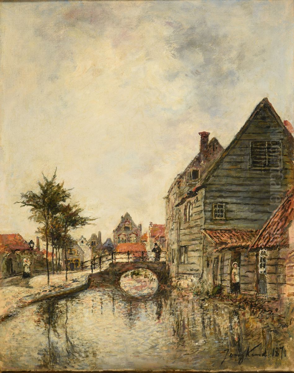 Canal interieur de la ville de Dordrecht Oil Painting by Johan Jongkind