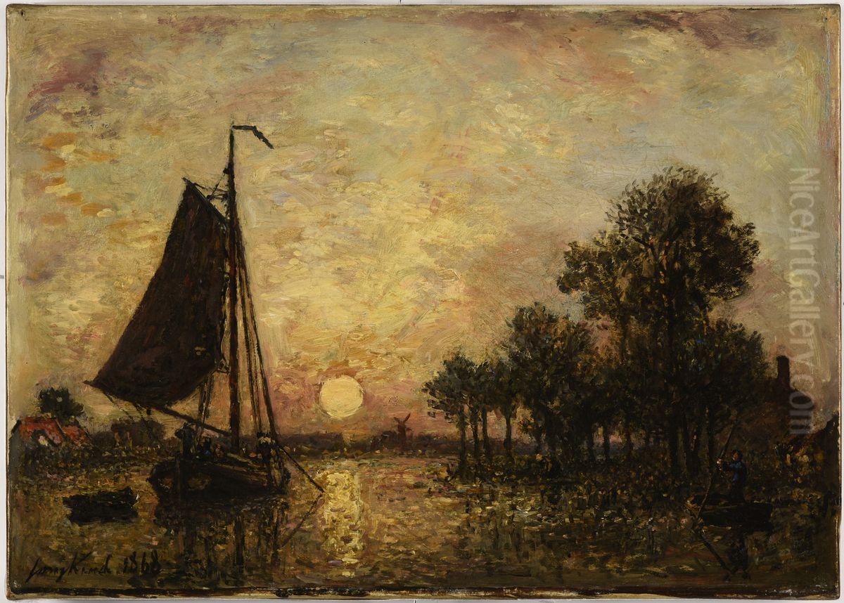 Coucher de soleil en Hollande Oil Painting by Johan Jongkind