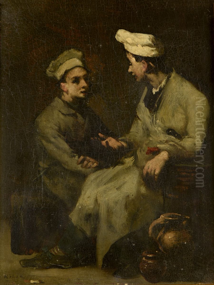 Scene de cuisine Oil Painting by Augustin Theodule Ribot