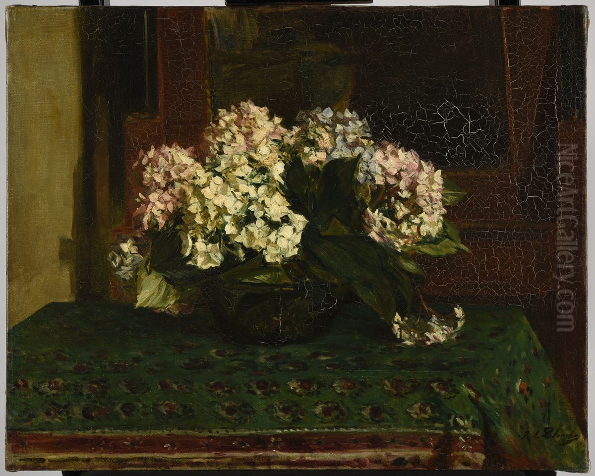 Hortensias (grande chaleur) Oil Painting by Jacques-Emile Blanche