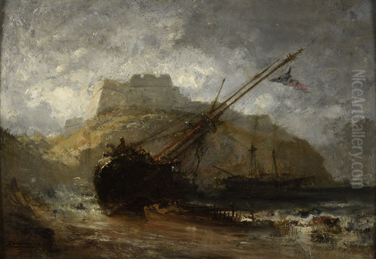 Barques echouees Oil Painting by Felix Ziem