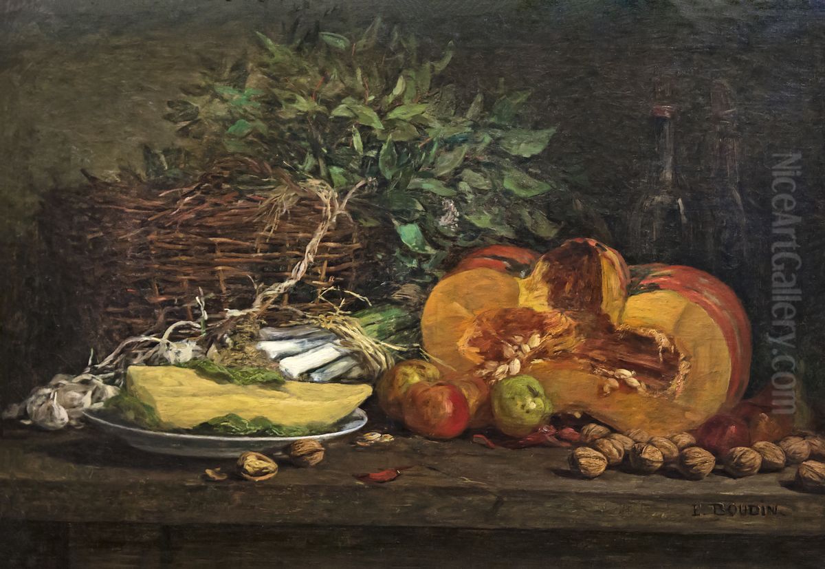 Still life with pumpkinFrancais:Nature morte au potironItaliano:Natura morta con zucca Oil Painting by Eugene Louis Boudin
